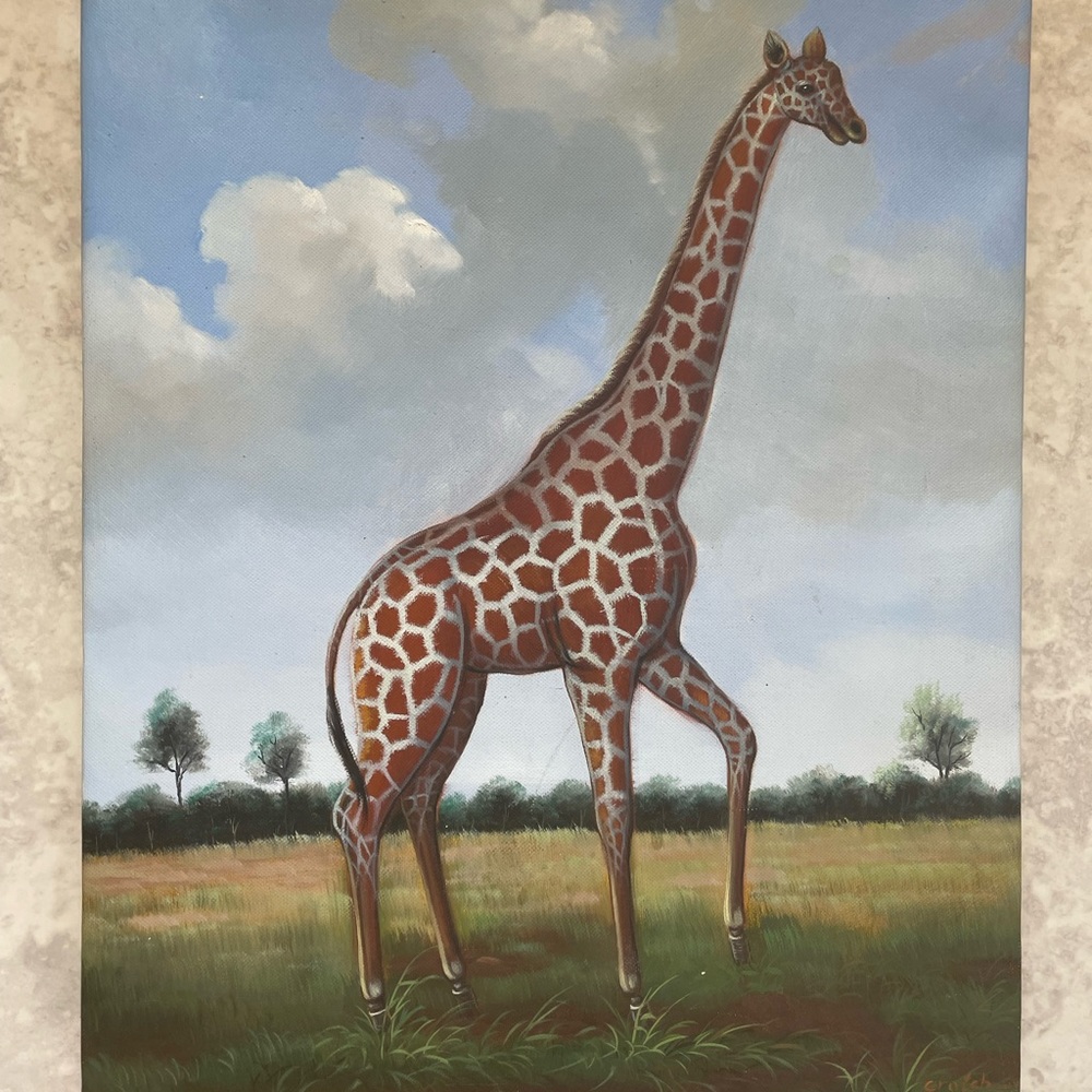 Antique handmade giraffe painting by Crotch